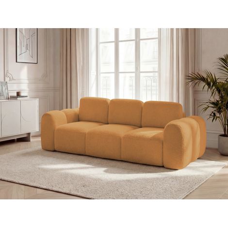 BOBOCHIC - Canapé droit convertible coffre 3 places MONTAIGNE tissu bouclette Jaune (1/5)