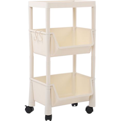 Organisateur de rangement roulant compact, grande capacité, chariot utilitaire mobile, étagères à livres mobiles avec roulettes verrouillables, 3 niveaux avec couvercle (1/5)