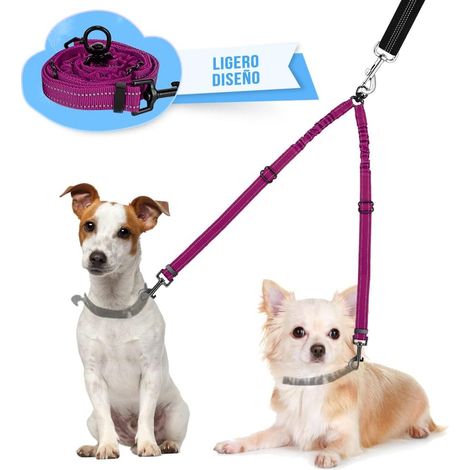 laisse double pour 2 chiens, pivot 360° anti-enchevêtrement, sangles réglables avec coutures réfléchissantes, amortissement bungee, idéale marche et entraînement (1/5)