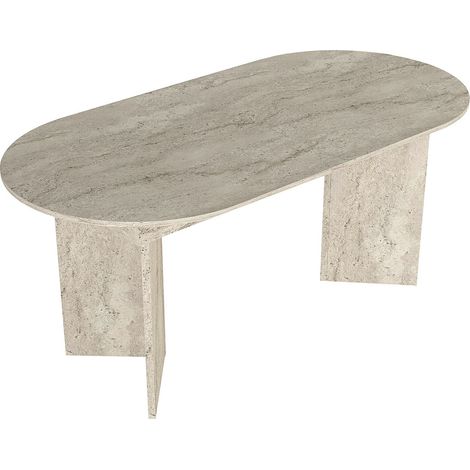 Table à manger extensible 6 à 10 personnes - Effet travertin beige - TOPANIA (1/5)