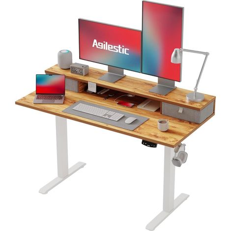 Elektrischer Schreibtisch höhenverstellbar 120x60cm mit 2 Schubladen, Steh-Sitz-Tisch, Hellbraun (1/5)