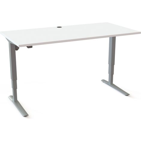 STIER Elektrisch höhenverstellbarer Schreibtisch 501-43 160 x 80cm Weiß/Silber 65-125cm (1/3)