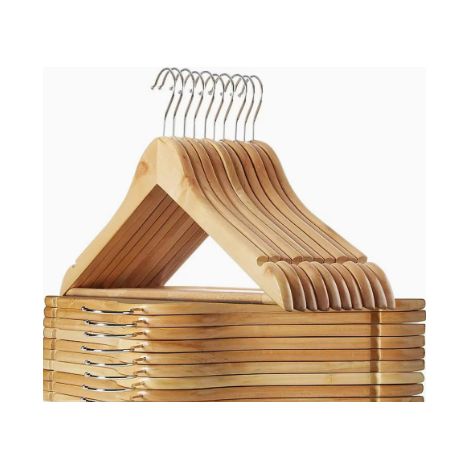 Cintres Bois, Lot de 20, Barre Antiglisse pour Pantalons, avec Encoches Antiglisse, Crochet Pivotant 360°, pour Costumes, Chemises, Manteaux (Bois, 20 unités) (1/4)