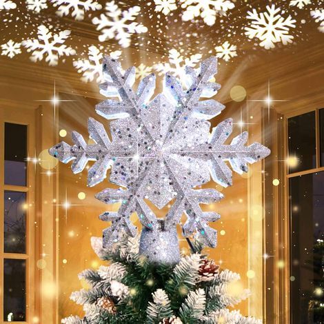 Christmas tree topper with rotating LED silver snowflake decoration projector, night light projector for indoor and outdoor Christmas tree decoration (1/5)