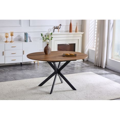 Table extensible MDF y metal negro/nogal, redonda a ovalada, para 4-6 personas