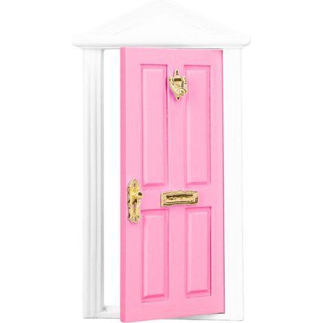 Porte miniature en bois rose clair, aux couleurs vives et aux détails soignés, avec bords lisses, idéale pour les maisons de poupées à l'échelle 1:12. (1/5)