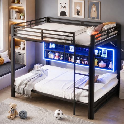 Cama litera metálica 140x200 con almacenaje y LED DESVIAE (1/5)