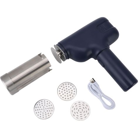 Machine à pâtes électrique portable sans fil avec 3 moules, automatique rechargeable USB, acier inoxydable bleu pour maison (1/4)