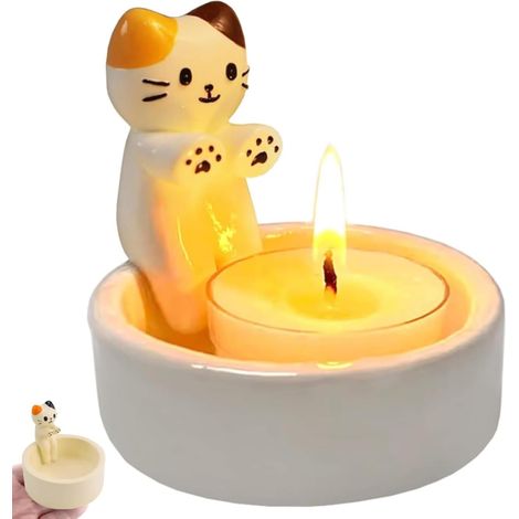 Bougie Chat,Bougeoir en Forme de Chat,Bougeoir Chaton de Dessin Animé,Bougeoir Patte Chauffée Chat Drôle,Bougeoir Décoratif Maison,Cadeau pour Les Amoureux des Chats (Bougie Non Incluse) (1/5)