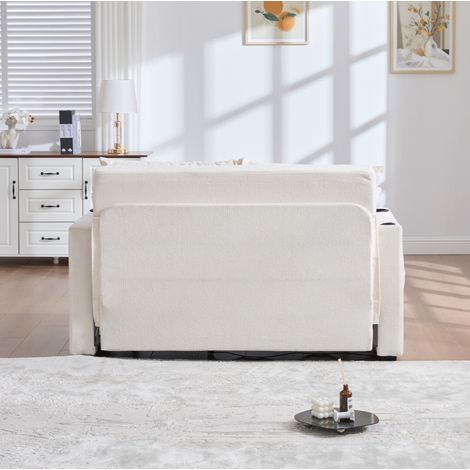 Divano letto convertibile 139x73x83 cm beige con USB, portabicchieri e tasche (1/5)