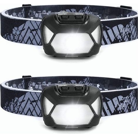 Potente lampada frontale a LED ricaricabile, D5000 Torcia frontale a LED super luminosa 2000 Lux Luce bianca e rossa 6 modalità di illuminazione IPX4 per corsa, pesca, ciclismo, campeggio - 2 pezzi [C