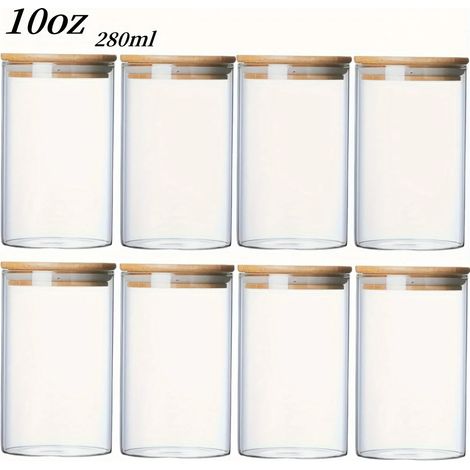 (8) Bocaux en verre avec couvercles en bambou, adaptés au stockage des épices de cuisine, du café, des fruits secs, etc. (1/4)