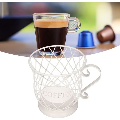 Großer Metall-Kaffeekapselhalter – Weißer Organizer-Korb für Zuhause, Büro oder Café – Fassungsvermögen: 25–30 Kapseln (1/5)