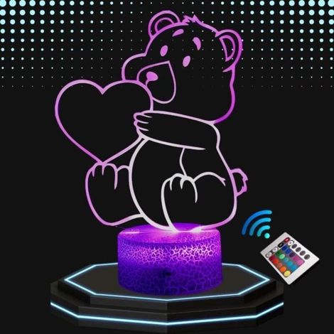 Lampe de chevet Ourson ACKERMAN – Veilleuse tactile 3D LED multicolore pour décoration enfant (1/4)