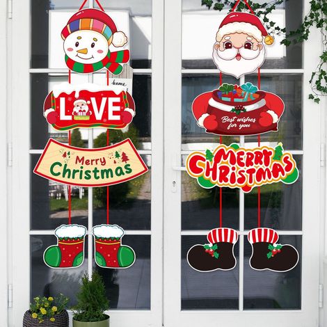 Guirlande Porte De Noël - Motif Père Noël Et Bonhomme De Neige - Décoration Intérieure Extérieure - 1 Pièce (1/5)
