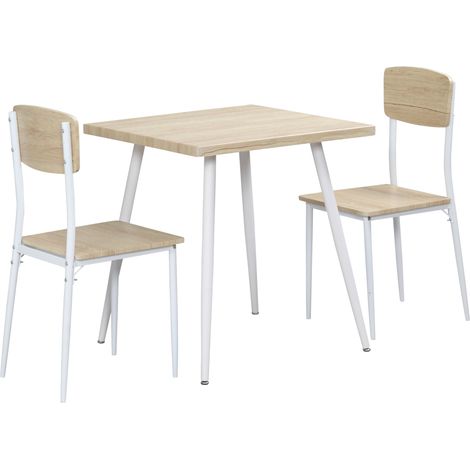 3-teiliges Esszimmer-Set aus MDF und Metall, Holzoptik Natur/Weiß, 1 Tisch und 2 Stühle (1/5)