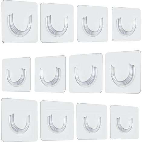 Lot de 12 supports de tringle à rideau de douche adhésifs sans perçage, support mural pour placard, cuisine, salle de bain (1/4)