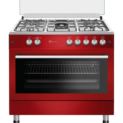 SOLTHERMIC COCINA GAS ROJO BURDEOS ESTILO RETRO 90X60 CON HORNO PANORAMICO F9L50G2