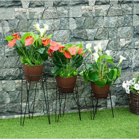 Juego de 3 portamacetas de metal, soporte para macetas hasta Ø16 cm, negro DESVIAE (1/5)