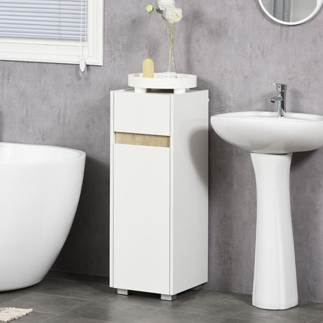 Meuble de Salle de Bain avec Tiroir et Armoire avec Étagère Réglable en Bois 30x33x88cm, Blanc (1/5)