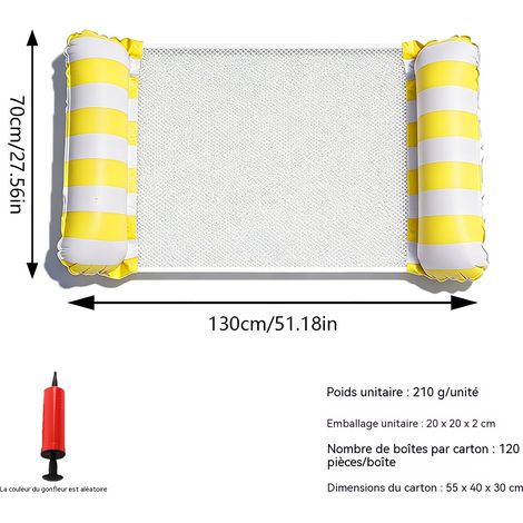 Hamac gonflable à rayures pour piscine, fauteuil flottant aquatique à 2 tubes, matelas gonflable portable pour adultes et enfants - Jaune (pompe à air) (rayures) (1 pièce) (1/5)