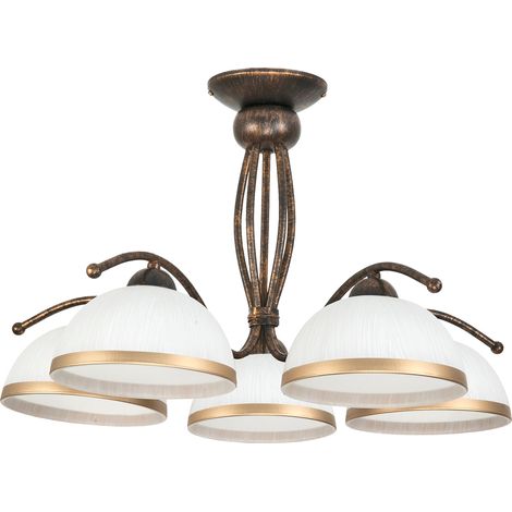 Lámpara de techo negra, oro antiguo, pantalla blanca, Renos 1-870