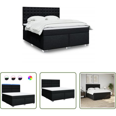vidaXL LED-Beleuchtung -  Boxspringbett mit Matratze Schwarz 180x200 cm Stoff (1/5)