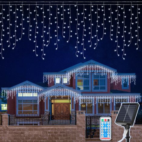 SWANEW 600 Solar LED String Lights Curtain Lights 15M luci di Natale all'aperto e all'interno impermeabile 8 modi Fairy Lights decorazione Cool White (1/5)