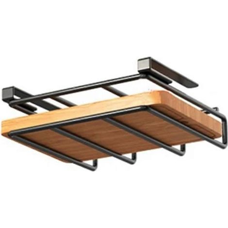 Étagère de rangement suspendue pour cuisine avec crochets, à placer sous un placard. Porte-rouleau de papier essuie-tout, support pour planche à découper, porte-couvercles et étagère de rangement. (1/5)