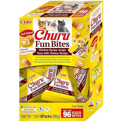 INABA CHURU FUN FRIANDISES POUR CHAT 88% D'HUMIDITÉ EN PROVENANCE DU JAPON, PROTÉINES DE QUALITÉ SUPÉRIEURE AVEC POULET, THON ET
