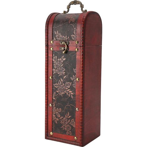 Antike Weinkiste für 1 Flasche, florales Muster, dekorativ und im Retro-Stil, mit Griff, ideal als Geschenk für Zuhause, eine Hochzeit oder einen Einzug.