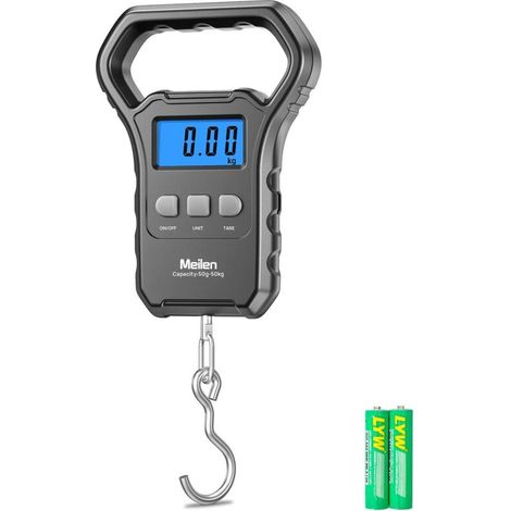 Balance de Pêche, 110lb/50kg Balance à Bagages Suspendue avec écran LCD Rétro-éclairé, pour Valise avec Grande Poignée, Balance Postale Numérique