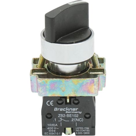 Selettore a 2 posizioni nero con blocco 1NO+1NC, 400V/10A, LAY5-BD25C Breckner Germany (1/5)