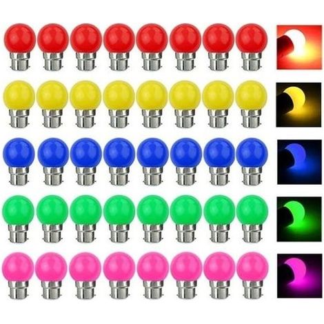 B22 3W LED-Farblampen, entspricht 30W, 300LM, 220V Wechselstrom, B22 Bajonettfassung, mehrfarbige LED-Lichterkette für Zuhause, Bar, Party und Stimmungsdekoration – 40er-Packung (1/5)