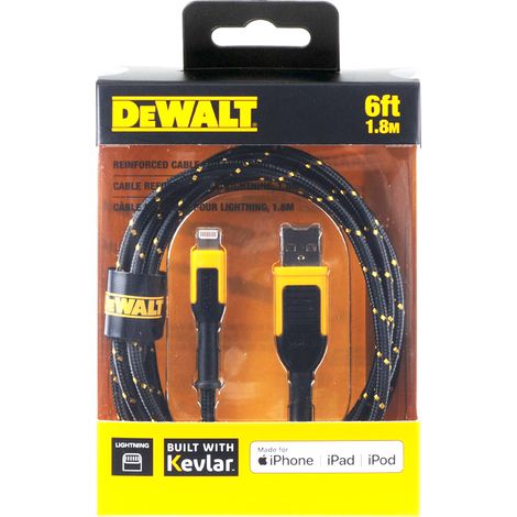 Dewalt MFi-Certified Lightening USB iPhone Charging Cable 6ft 1.8m Reinforced (1/3)