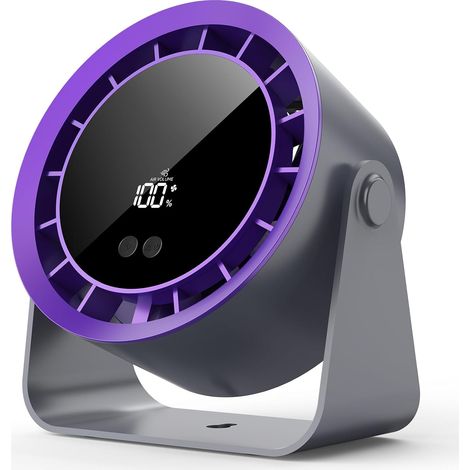 Ventilador de mesa ultrasilencioso (35 dB) y potente - Recargable por USB, 100 velocidades, cabezal giratorio de 360°, batería de 3600 mAh, portátil/montable en la pared (1/5)