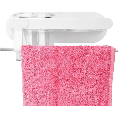 Multifunktionale, wandmontierte Aufbewahrungslösung für Kamm, Handtuch und Föhn im Badezimmer (1/5)
