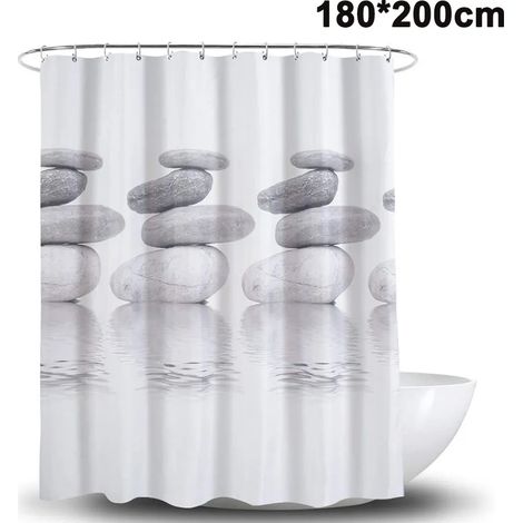Duschvorhang Textil Grau Pebble Schimmelresistenter und Wasserabweisend mit 12 Duschvorhangringen (1/5)