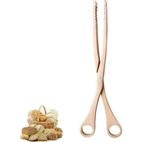 Pince à nourriture en Bois Pince à Tarte en Bois pour Aliments Ciseaux pour Barbecue en Bois avec Poignée Facile à Saisir Adapté à la Cuisine, au Camping, au Grill, au Buffet, au Restaurant Etc (1/5)