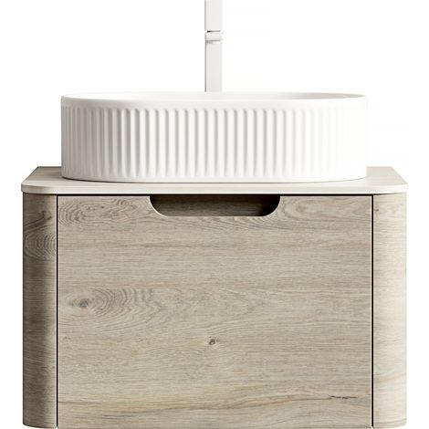 Mueble baño suspendido 60 cm con lavabo ovalado blanco y encimera sinterizada MODENUIT (1/5)