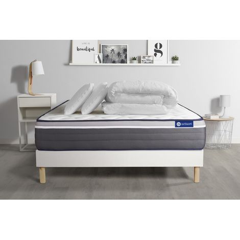 Ensemble matelas sommier Actilatex plus 160 x 200 cm 2 oreillers et couette Latex et mémoire de forme - Couleur : Blanc (1/5)