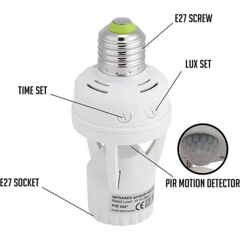 Douille Détecteur De Mouvement - PIR - Culot E27 - Portée 6 M - Couverture 360° - Pour Intérieur (1/4)