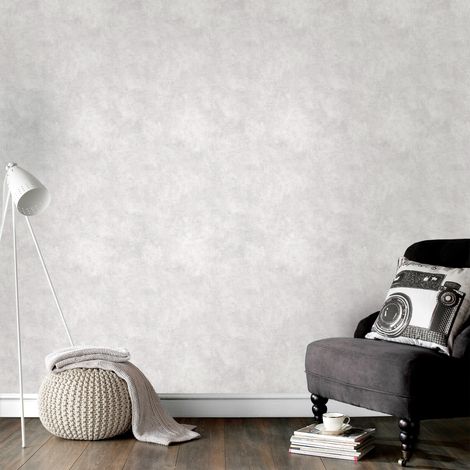 Papier peint intissé béton ciré 1005 x 52 cm gris clair – Sans raccord – Pose facile sur mur – Arrachage à sec pour changement déco – Superfresco Easy (1/5)