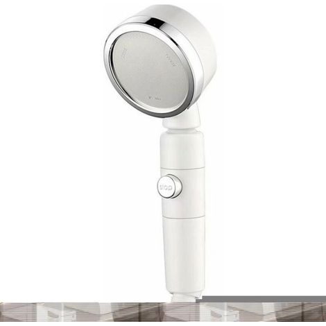 1 Pommeau de douche, interrupteur une touche, rotation 360°, filtre intégré, universel blanc (1/5)