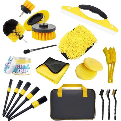 Kit de cepillos para limpieza de coches, cerdas de nailon de alta densidad, de 25 a 38 cm, compatible con portabrocas de taladro estándar, eficaz para eliminar la suciedad y la mugre, incluye una bols (1/5)