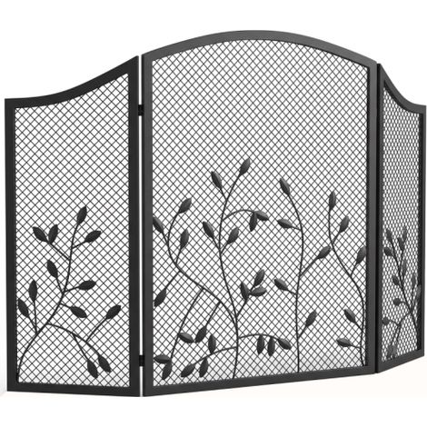 Pare-feu de cheminée pliable 3 panneaux en métal thermorésistant, noir (1/5)