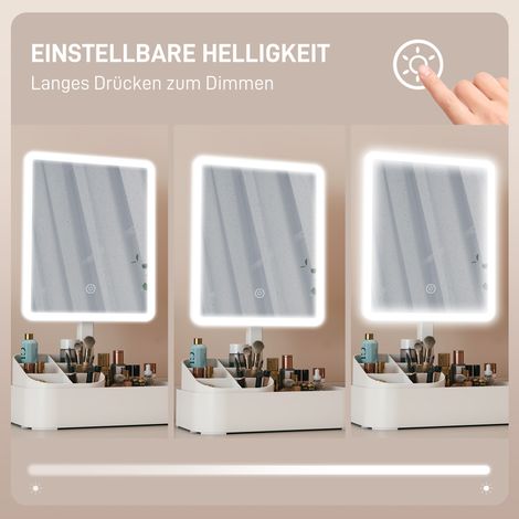 Miroir de maquillage LED rechargeable pivotant à 180° avec 2 modes d'éclairage, blanc (1/5)