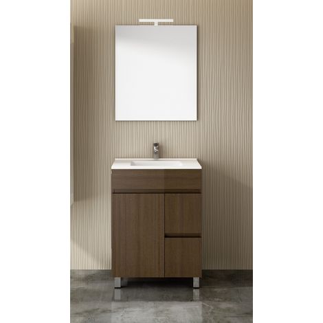 Mueble de baño ancho Isquia con lavabo y espejo. Se envía montado. 60CM Roble Evasión