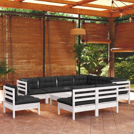 10-tlg. Garten-Lounge-Set mit Kissen Weiß Kiefer Massivholz vidaXL (1/5)