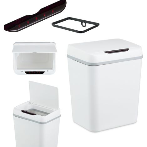 Relaxdays Mülleimer Bad, mit Sensor, 9 Liter, elektrischer Deckel, Müllbeutelhalter, Badezimmereimer, Kunststoff, weiß